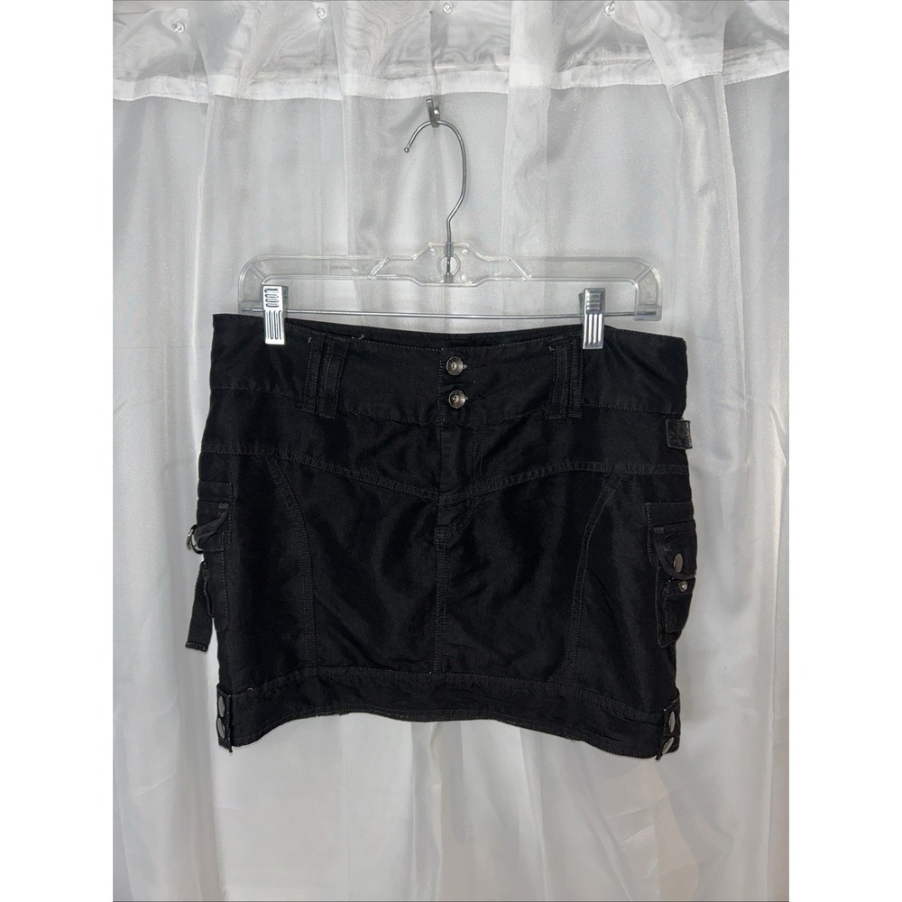 Y2K Karv Black Denim Cargo Pocket Dark Grunge Micro Mini Skirt